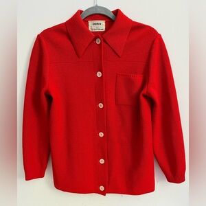 🧶 Vintage Dorce for Evan-Picone Red Wool Button-Up Sweater Shirt
